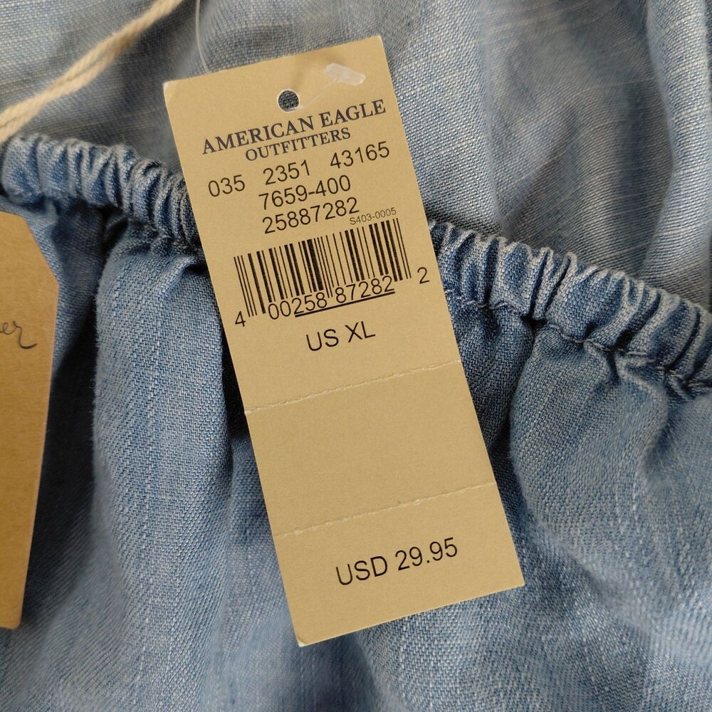 NWT American Eagle One-Shoulder Denim Chambray Top Ruffled Neckline Sz XL - Picture 7 of 8